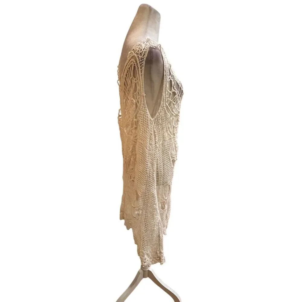 Somya Women's M Beige Butterfly Tunic Dress Cover-Up Beachwear - Picture 3 of 8